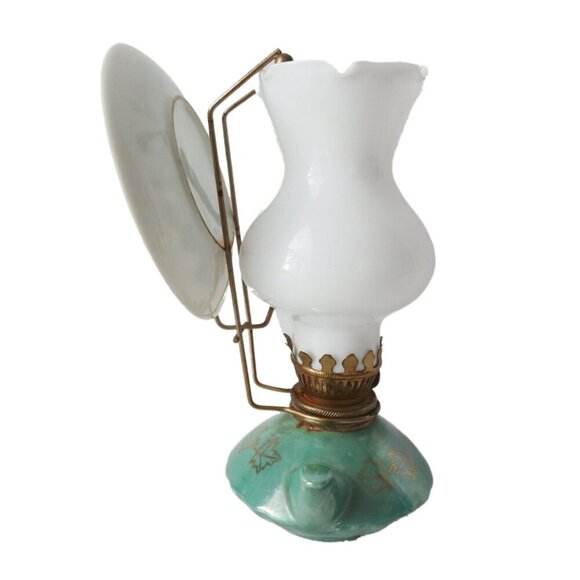 Vintage Souvenir Miniature Oil Lamp With Plate Royal Mounted Police Lusterware - Picture 3 of 10